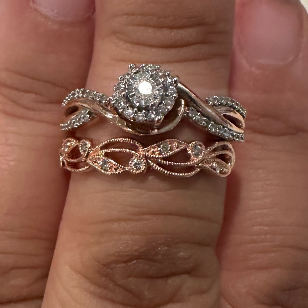 Rose Gold 1/4 carrot diamond gold bridal set 10K gold